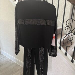 NWT- Studio Especially Yours Black sequin embellished black 2-piece pants set